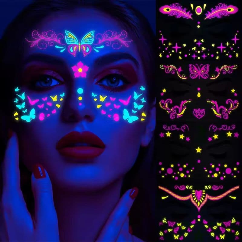 Wasserfeste, fluoreszierende Schmetterlings-Tattoo-Aufkleber für Festivals und Veranstaltungen-sku-15