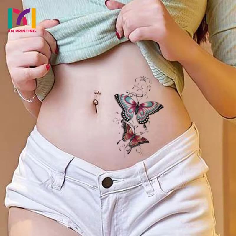 Benutzerdefinierte temporäre Schmetterlingsblumen-Tattoo-Aufkleber aus PVC für Damen-sku-9